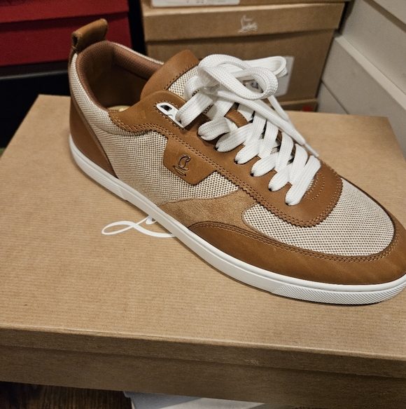 $845 Christian Louboutin Tutti Rui Canvas Leather Sneaker Beige EU 42 US 9 BNIB - Picture 2 of 8